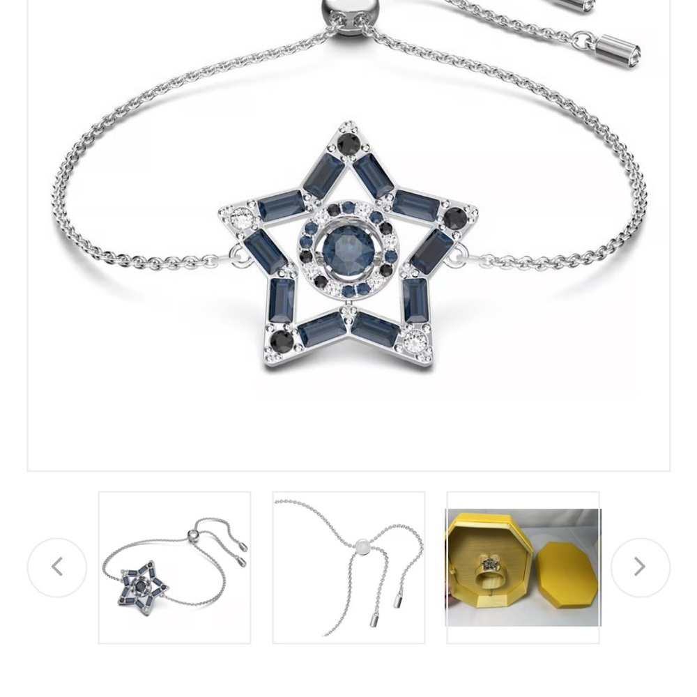 Swarovski Silver-Tone Stella blue adjustable bolo style bracelet. Authentic NIB